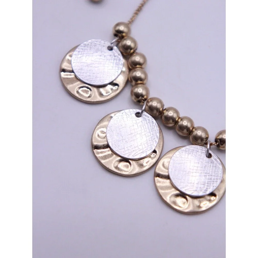 BANANA REPUBLIC Silvertone Goldtone Pendants Adjustable Length Necklace